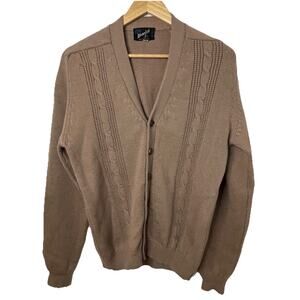 VTG MCM Button Up Tan Cable Knit Grandpa Cardigan Wool Sweater Hipster Men S/M